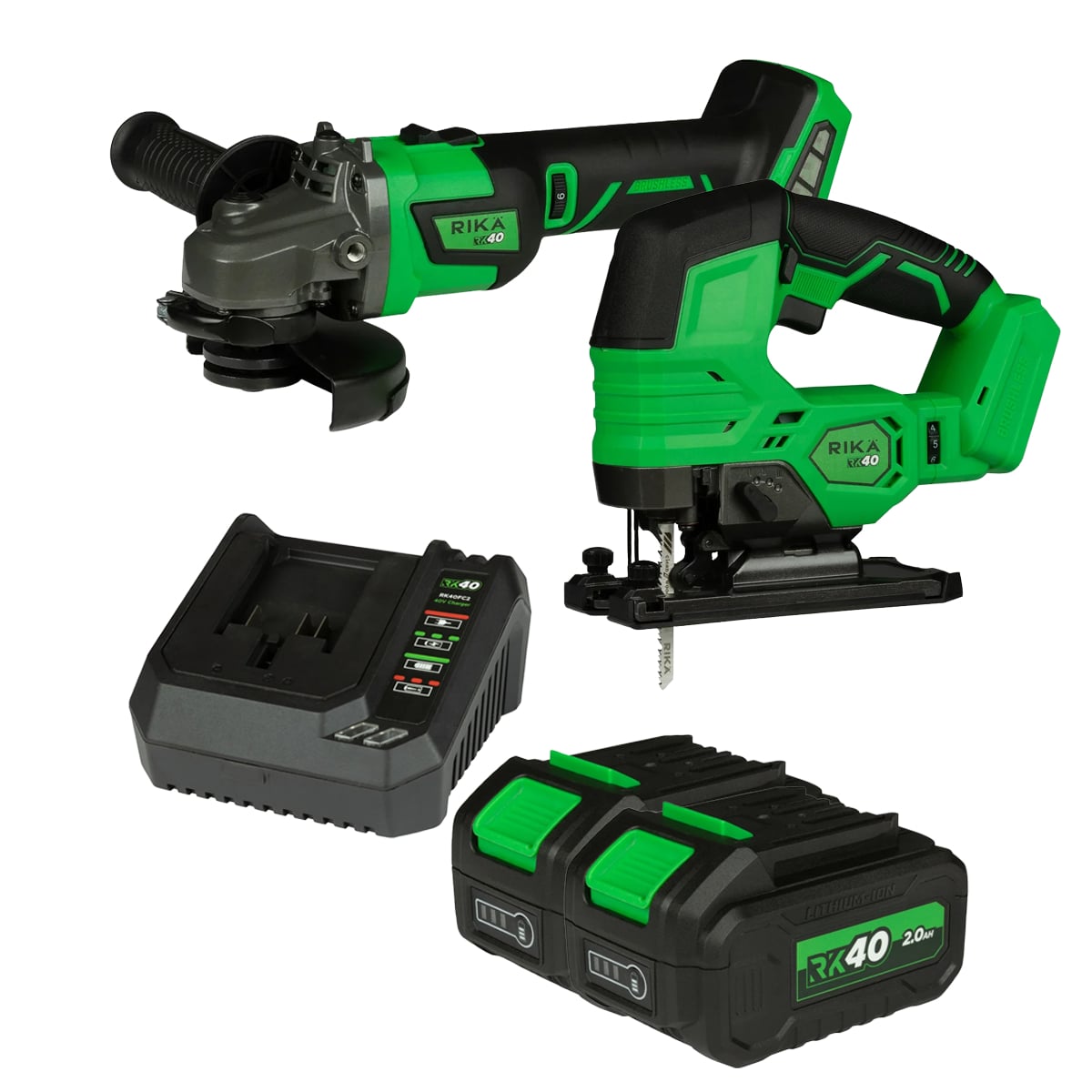 Rikä RK40 40V Fabrication Kit | 115mm Grinder + Jigsaw | Brushless | 2x 2.0Ah Batteries